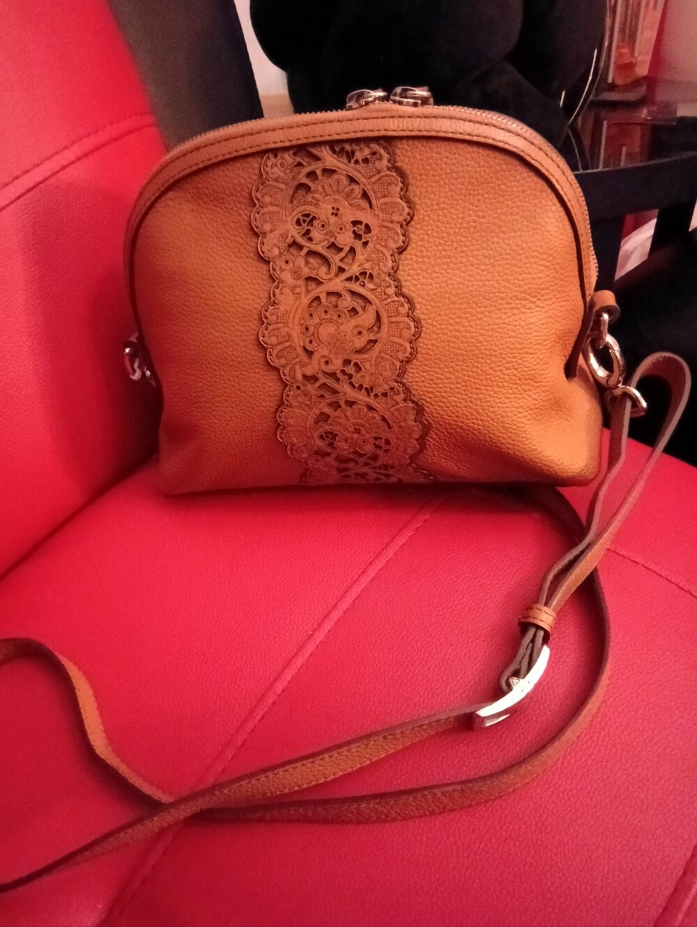 Brighton Clio Domed Clementine Crossbody  w/ Decorative Lace Accent